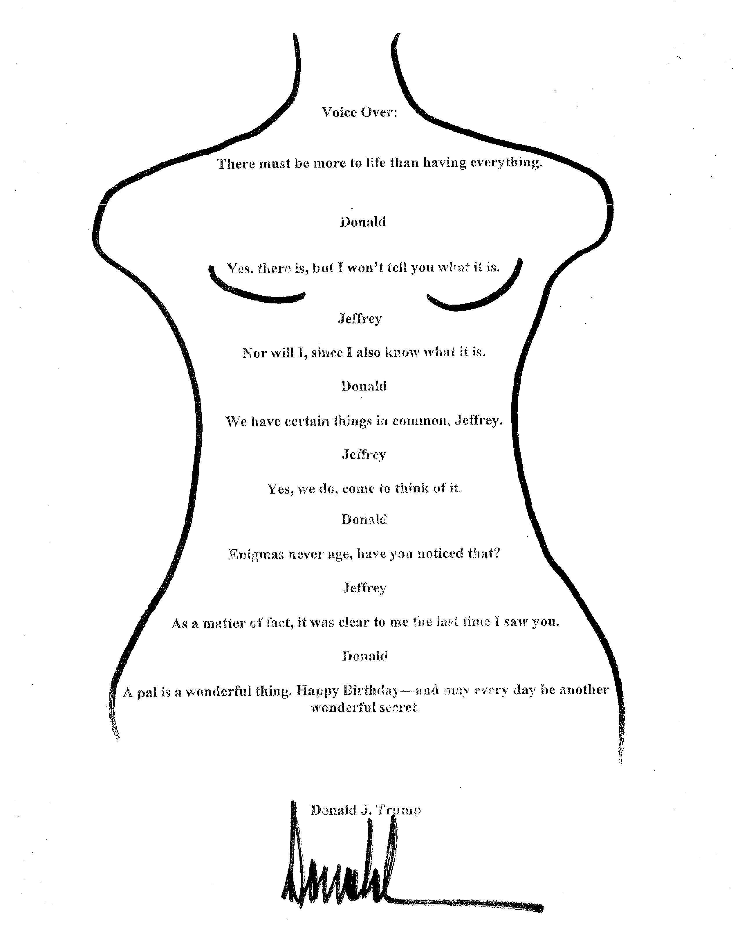 Trump's birthday message to Jeffrey Epstein